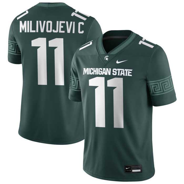 Men%27s Michigan State Spartans #11 Alessio Milivojevic 2025 Green Game Jersey Dzhi