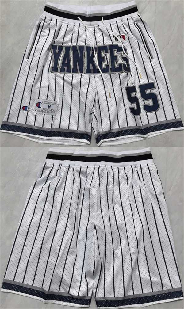 Men%27s New Yok Yankees #55 White Shorts (Run Small)