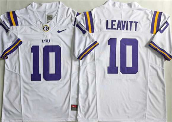 Men%27s LSU Tigers #10 Sam Leavitt White 2026 F.U.S.E. Stitched Jersey