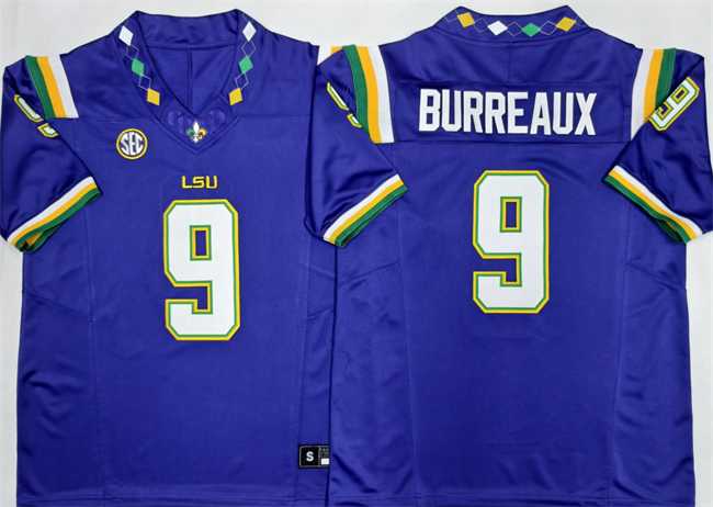 Men%27s LSU Tigers #9 Joe Burreaux Purple 2026 F.U.S.E. Stitched Jersey