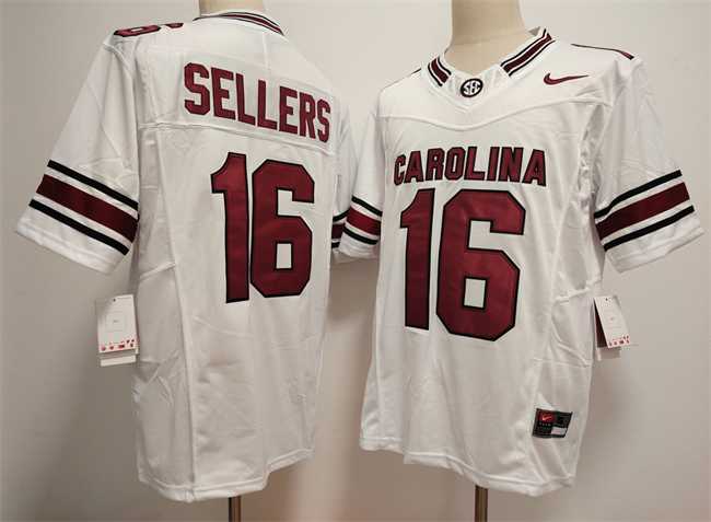 Men%27s South Carolina Fighting Gamecocks #16 LaNorris Sellers White F.U.S.E. Stitched Jersey