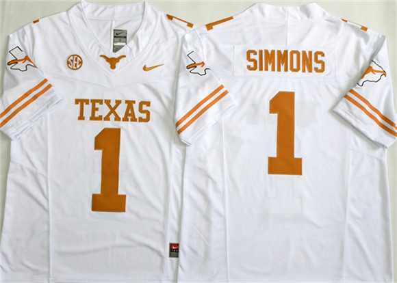 Men%27s Texas Longhorns #1 Colin Simmons White 2026 F.U.S.E. Stitched Jersey