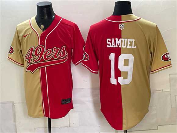 Men%27s San Francisco 49ers #19 Deebo Samuel Gold Red Split Stitched Jersey