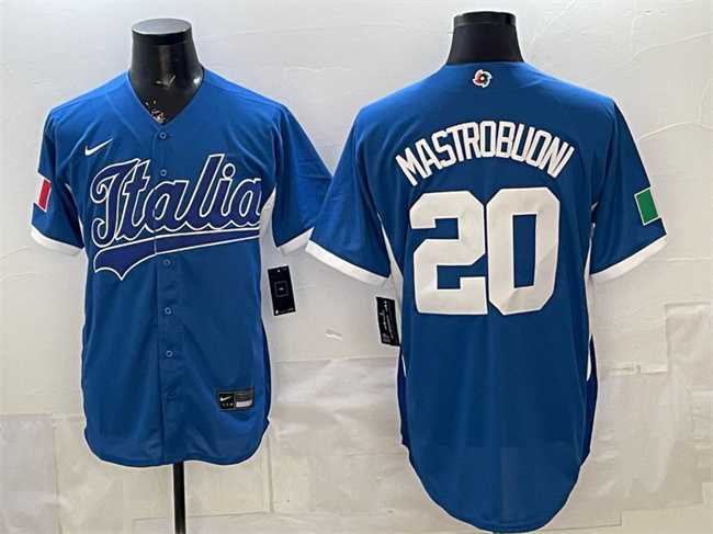 Men%27s Italy #20 Miles Mastrobuoni Blue 2026 World Baseball Classic Home Stadium Stitched Jersey