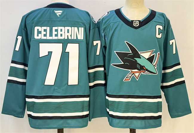 Men%27s San Jose Sharks #71 Macklin Celebrini Teal 2026 With C Patch Stitched Hockey Jersey
