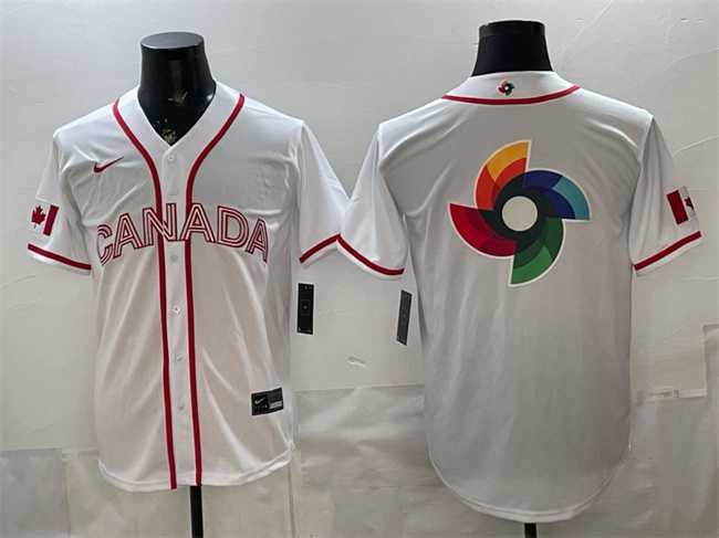 Men%27s Canada White 2026 World Baseball Classic Big Logo Home Stadium Stitched Jersey