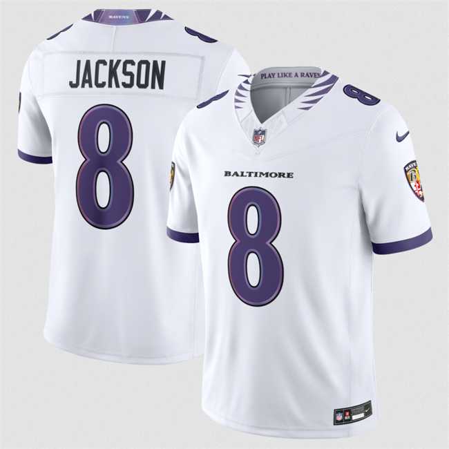 Men%27s Baltimore Ravens #8 Lamar Jackson White 2026 F.U.S.E. Vapor Stitched Limited Jersey Dzhi