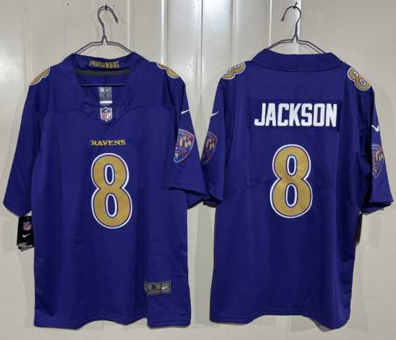 Men%27s Baltimore Ravens #8 Lamar Jackson Purple 2026 Alternate Vapor Limited Stitched Jersey