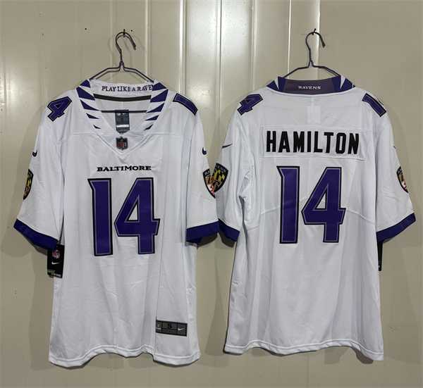 Men%27s Baltimore Ravens #14 Kyle Hamilton White 2026 Alternate Vapor Limited Stitched Jersey