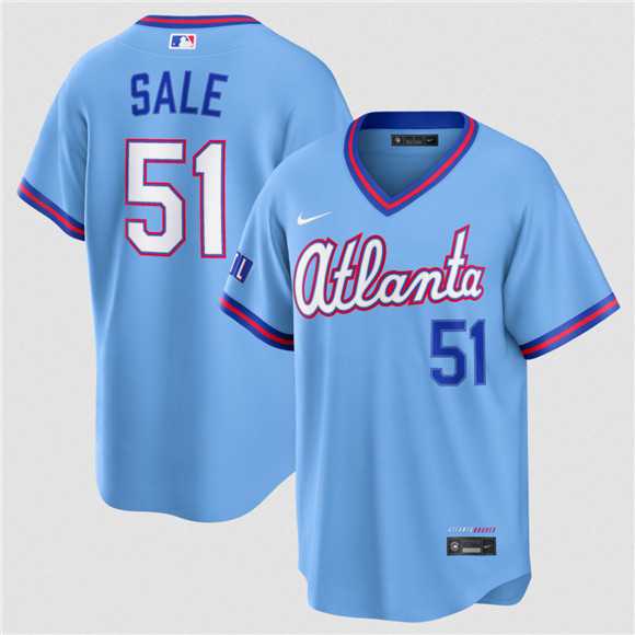 Men%27s Atlanta Braves #51 Chris Sale Powder Blue 2026 City Connect Stadium Stitched Jersey Dzhi