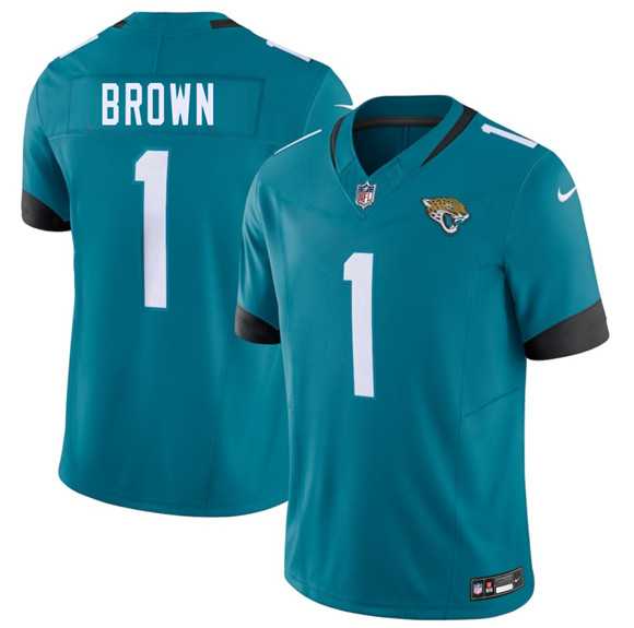 Men%27s Jacksonville Jaguars #1 Montaric Brown Teal 2026 F.U.S.E. Vapor Untouchable Limited Stitched Jersey Dzhi
