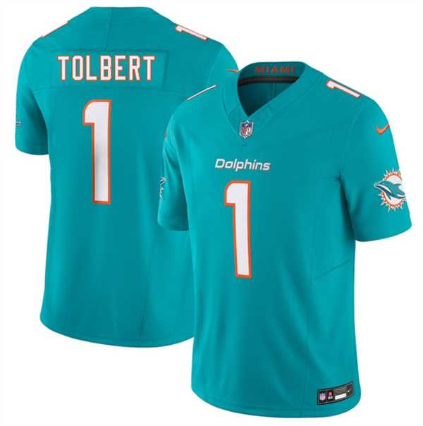 Men%27s Miami Dolphins #1 Jalen Tolbert Aqua 2026 F.U.S.E. Vapor Limited Stitched Jersey Dzhi