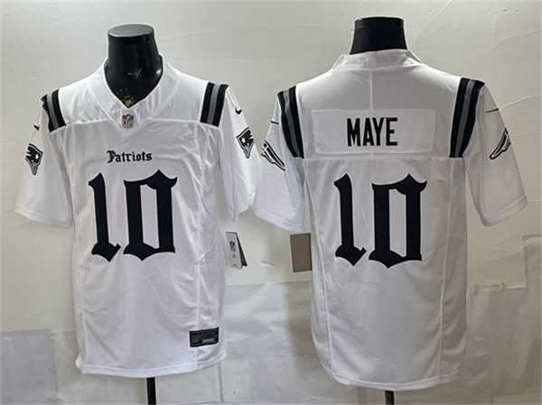 Men%27s New England Patriots #10 Drake Maye White F.U.S.E. Gothic Revolution Edition Stitched Jersey Dzhi