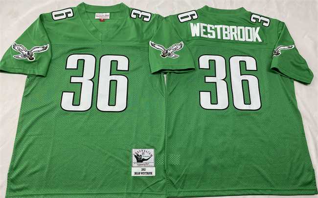 Men%27s Philadelphia Eagles #36 Brian Westbrook Kelly Green Throwback Stitched Football Jersey