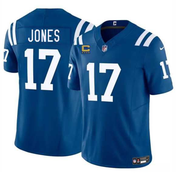 Men%27s Indianapolis Colts #17 Daniel Jones Blue 2025 F.U.S.E. With 4-Star C Patch Vapor Limited Stitched Jersey Dzhi
