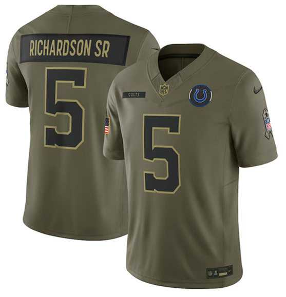 Men%27s Indianapolis Colts #5 Anthony Richardson Sr. Olive 2025 Salute to Service Limited Stitched Jersey Dyin