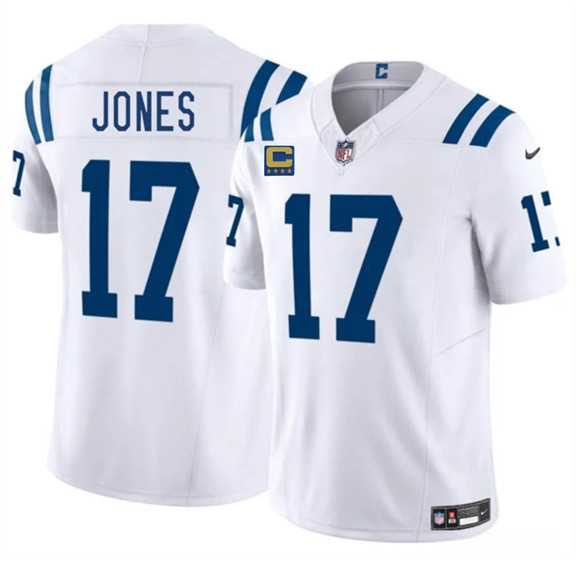 Men%27s Indianapolis Colts #17 Daniel Jones White 2025 F.U.S.E. With 4-Star C Patch Vapor Limited Stitched Jersey Dzhi