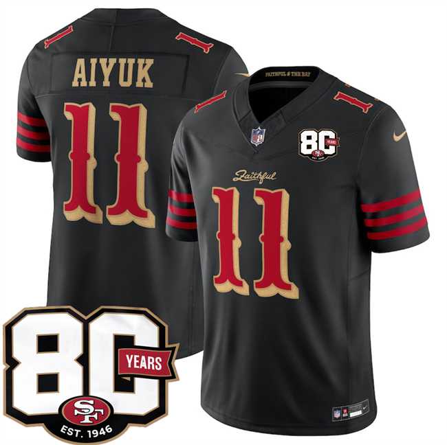Men%27s San Francisco 49ers #11 Brandon Aiyuk Black 80th Anniversary Patch Rivalries 2026 F.U.S.E. Vapor Untouchable Limited Stitched Jersey Dzhi