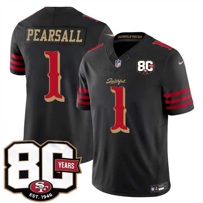 Men%27s San Francisco 49ers #1 Ricky Pearsall Black 80th Anniversary Patch Rivalries 2026 F.U.S.E. Vapor Untouchable Limited Stitched Jersey Dzhi