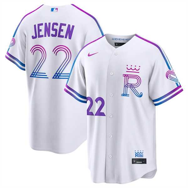 Men%27s Kansas City Royals #22 Carter Jensen White 2026 City Connect Stadium Stitched Jersey Dzhi
