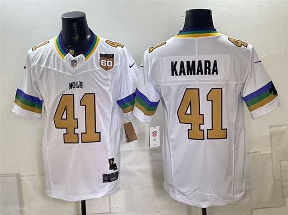 Men%27s New Orleans Saints #41 Alvin Kamara White F.U.S.E. 60th Anniversary Patch Vapor Limited Stitched Jersey Dzhi