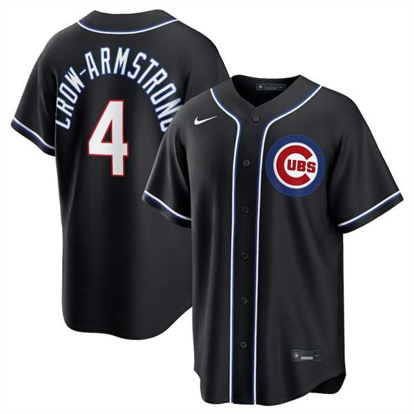 Men%27s Chicago Cubs #4 Pete Crow-Armstrong 2026 Black Out Stitched Jersey Dzhi
