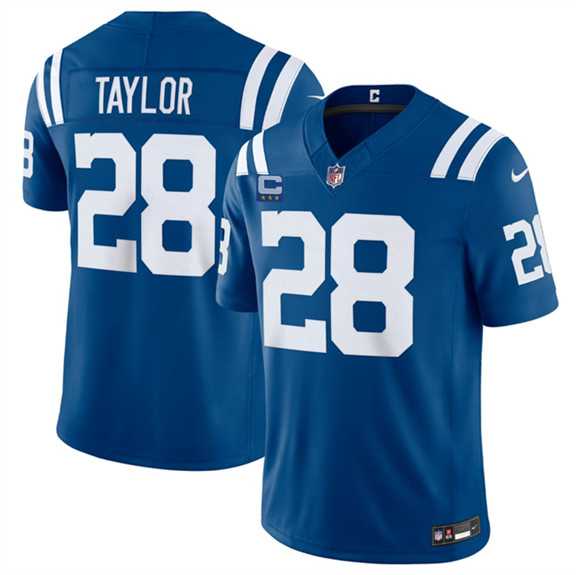 Men%27s Indianapolis Colts #28 Jonathan Taylor Blue 2026 F.U.S.E. With 4-Star C Patch Limited Stitched Jersey Dzhi