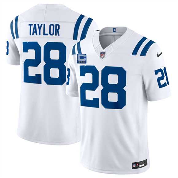 Men%27s Indianapolis Colts #28 Jonathan Taylor White 2026 F.U.S.E. With 4-Star C Patch Limited Stitched Jersey Dzhi