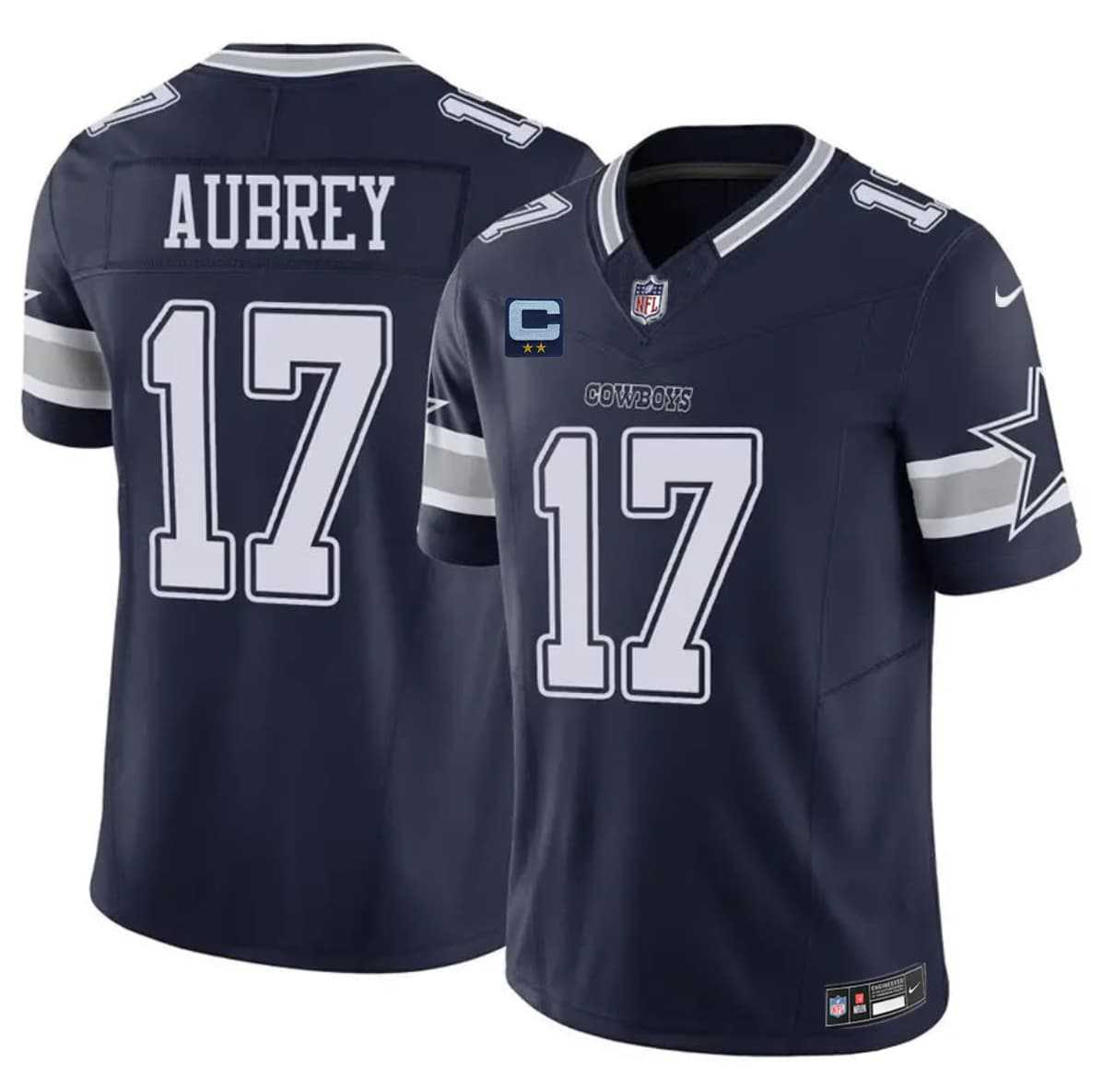 Men%27s Dallas Cowboys #17 Brandon Aubrey Navy 2026 With 2-Star C Patch F.U.S.E. Vapor Untouchable Limited Stitched Jersey