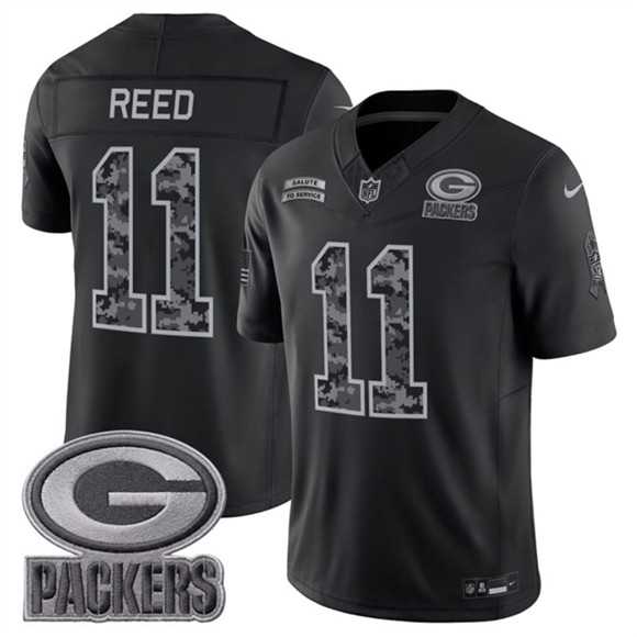 Men%27s Green Bay Packers #11 Jayden Reed Black 2026 F.U.S.E. Salute to Service Limited Stitched Jersey