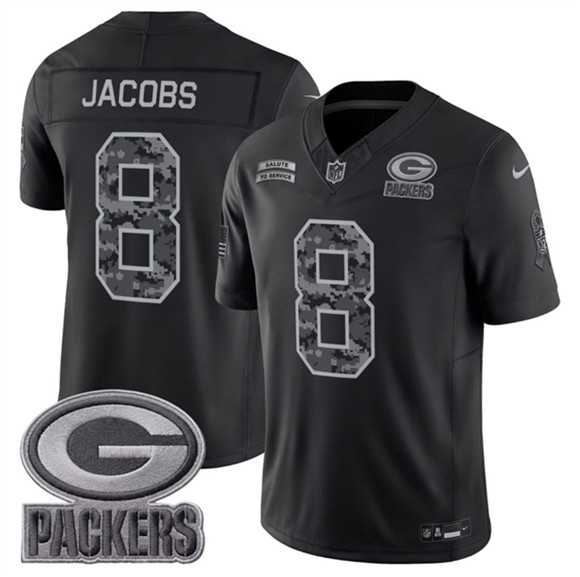 Men%27s Green Bay Packers #8 Josh Jacobs Black 2026 F.U.S.E. Salute to Service Limited Stitched Jersey