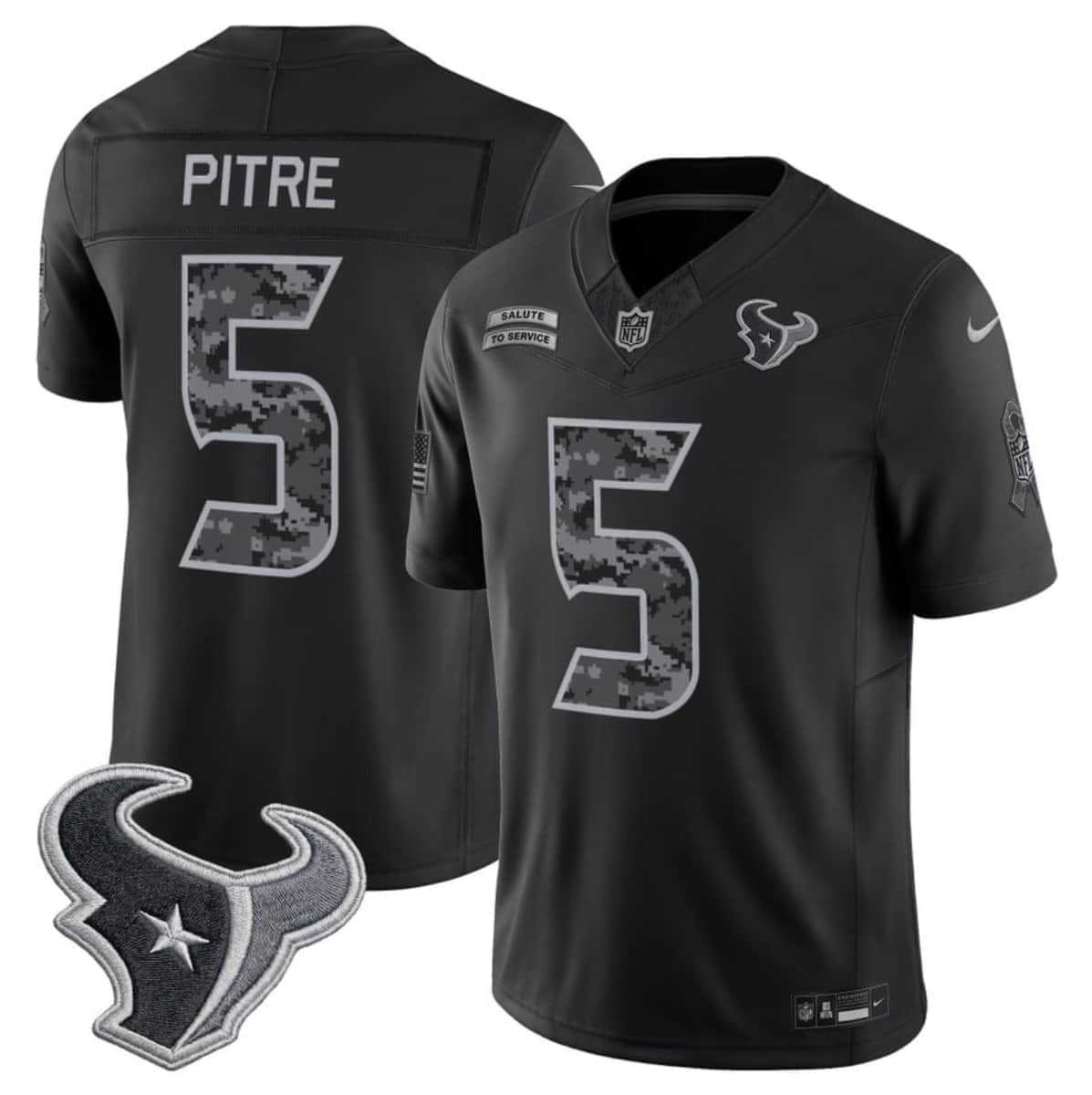 Men%27s Houston Texans #5 Jalen Pitre Black F.U.S.E. 2026 Salute to Service Limited Stitched Jersey