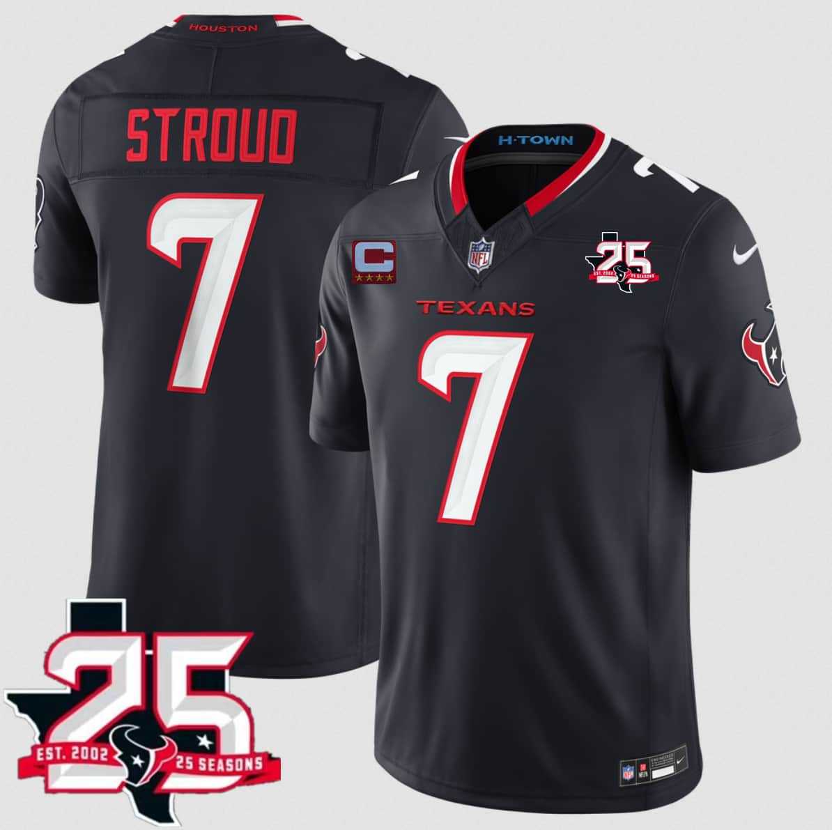 Men%27s Houston Texans #7 C.J. Stroud Navy 2nd Alternate 2026 With 25th Anniversary Patch And 4-Star C Patch F.U.S.E. Vapor Limited Stitched Jersey