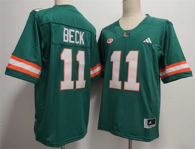 Men%27s Miami Hurricanes #11 Carson Beck Aqua Stitched Football Jersey