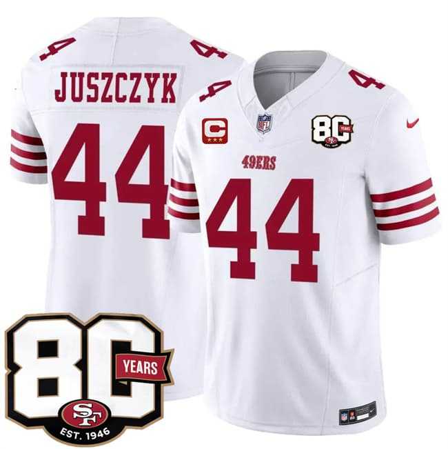 Men%27s San Francisco 49ers #44 Kyle Juszczyk White 2026 F.U.S.E. With 80th Anniversary & 3-Star C Patch Vapor Untouchable Limited Stitched Jersey