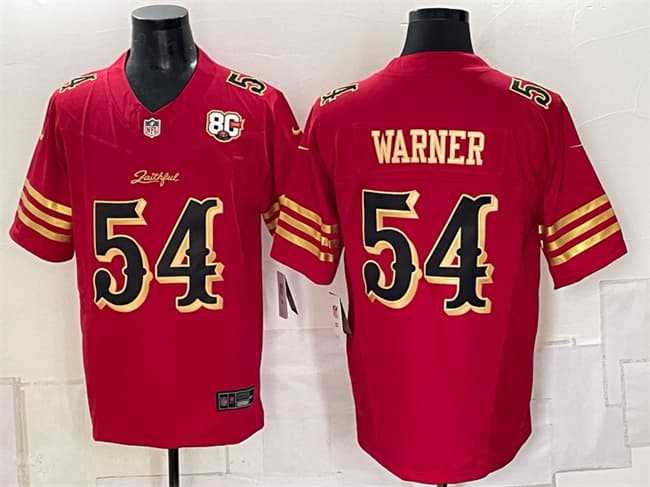 Men%27s San Francisco 49ers #54 Fred Warner Red Gold 80th Anniversary Patch %27Rivalries%27 2026 F.U.S.E. Vapor Untouchable Limited Stitched Jersey