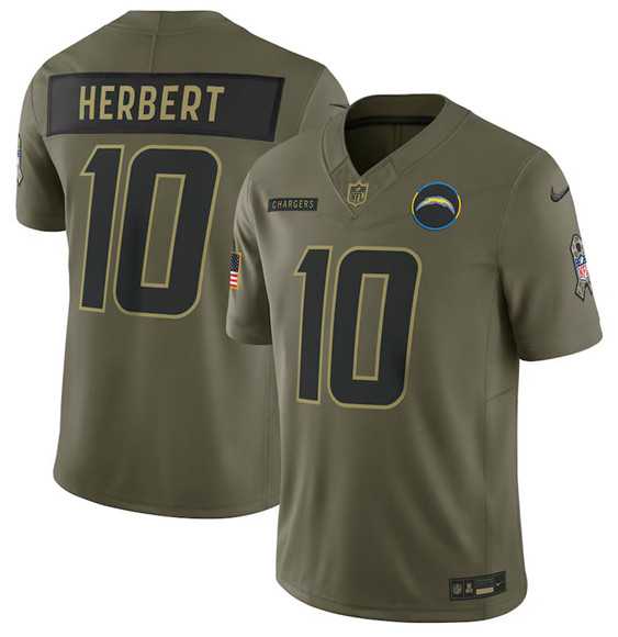 Men%27s Los Angeles Chargers #10 Justin Herbert Olive 2025 Salute to Service Limited Stitched Jersey Dyin