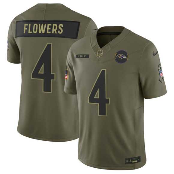 Men%27s Baltimore Ravens #4 Zay Flowers Olive 2025 Salute to Service Limited Stitched Jersey Dyin