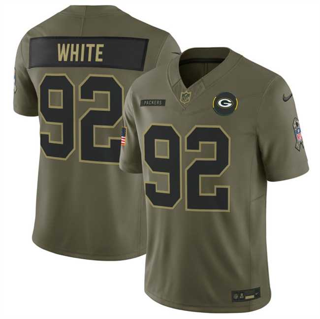 Men%27s Green Bay Packers #92 Reggie White Olive 2025 F.U.S.E. Salute to Service Limited Stitched Jersey Dyin