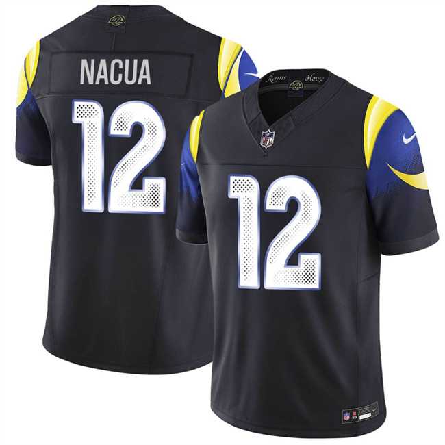Men%27s Los Angeles Rams #12 Puka Nacua midnight blue 2025 F.U.S.E. %27Rivalries%27 Vapor Limited Stitched Jersey