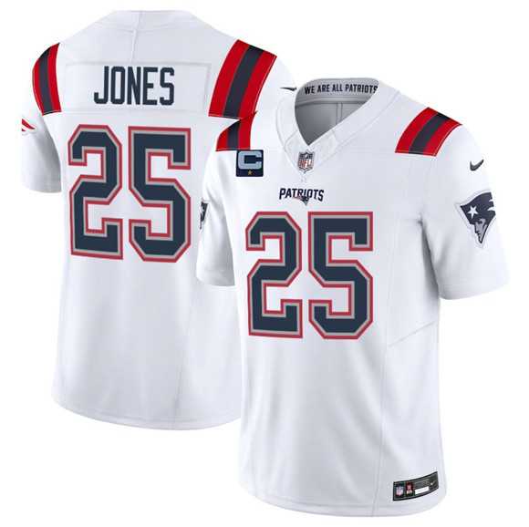 Men%27s New England Patriots #25 Marcus Jones White 2025 F.U.S.E. With 1-Star C Patch Vapor Limited Stitched Jersey Dzhi