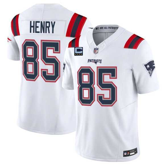 Men%27s New England Patriots #85 Hunter Henry White 2025 F.U.S.E. With 4-Star C Patch Vapor Limited Stitched Jersey Dzhi