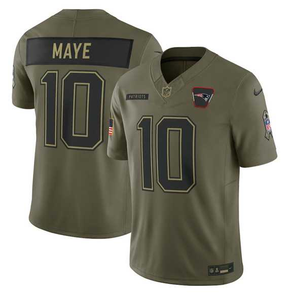 Men%27s New England Patriots #10 Drake Maye Olive 2025 Salute to Service Limited Stitched Jersey Dyin