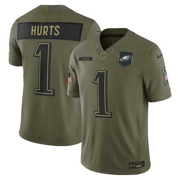 Men%27s Philadelphia Eagles #1 Jalen Hurts Olive 2025 Salute to Service Limited Stitched Jersey Dyin