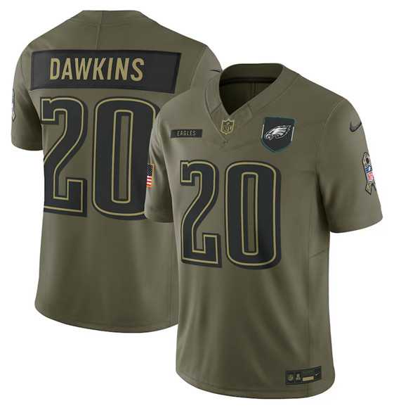 Men%27s Philadelphia Eagles #20 Brian Dawkins Olive 2025 Salute to Service Limited Stitched Jersey Dyin