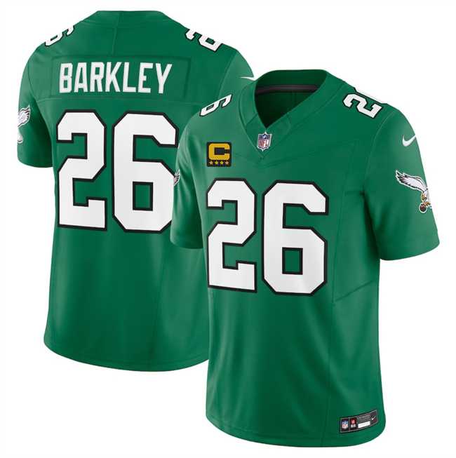 Men%27s Philadelphia Eagles #26 Saquon Barkley Kelly Green 2025 F.U.S.E. With 4-Star C Patch Vapor Untouchable Limited Throwback Stitched Jersey Dzhi