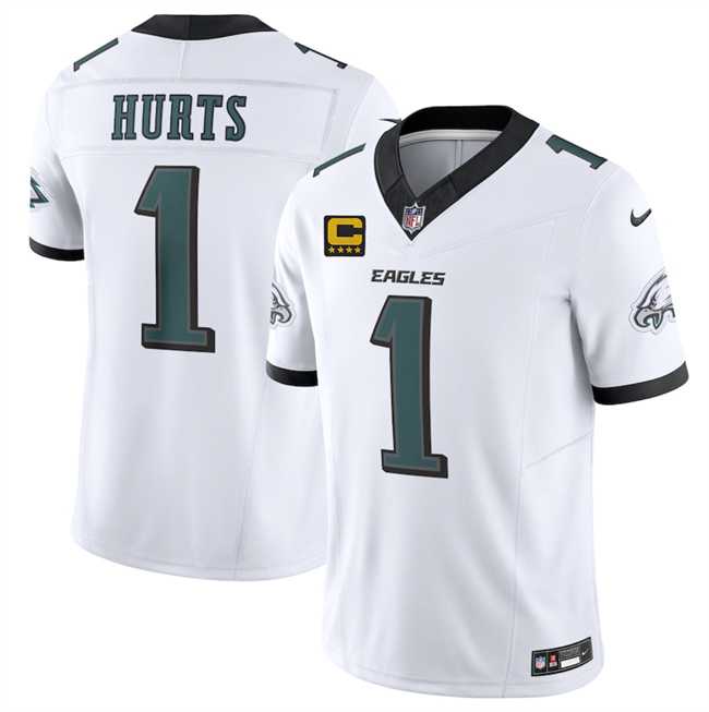 Men%27s Philadelphia Eagles #1 Jalen Jurts White 2025 F.U.S.E. With 4-Star C Patch Vapor Untouchable Limited Stitched Jersey Dzhi