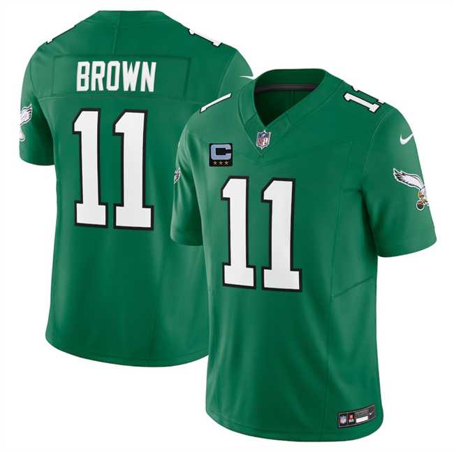 Men%27s Philadelphia Eagles #11 A.J. Brown Kelly Green 2025 F.U.S.E. With 3-Star C Patch Vapor Untouchable Limited Throwback Stitched Jersey Dzhi