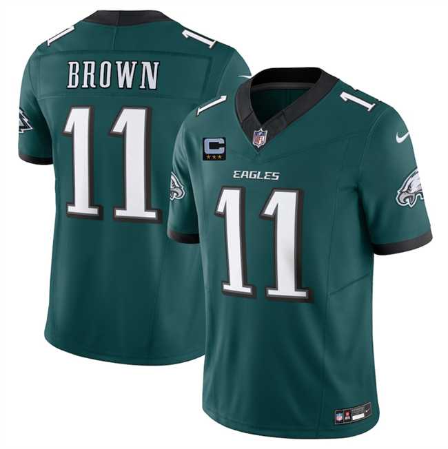 Men%27s Philadelphia Eagles #11 A.J. Brown Green 2025 F.U.S.E. With 3-Star C Patch Vapor Untouchable Limited Stitched Jersey Dzhi