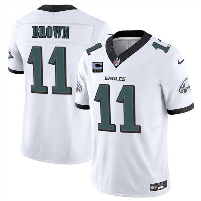 Men%27s Philadelphia Eagles #11 A.J. Brown White 2025 F.U.S.E. With 3-Star C Patch Vapor Untouchable Limited Stitched Jersey Dzhi